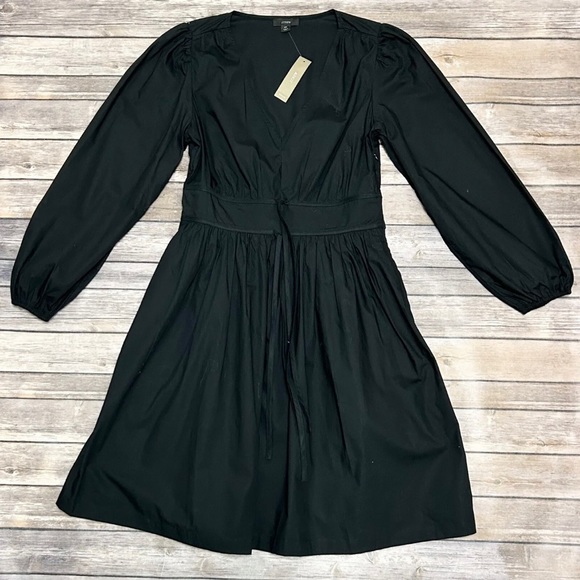 J Crew Black V Neck Long Puff Sleeve Pleated Bows Gretchen Dress 4T 4 Tall NWT - Picture 7 of 10